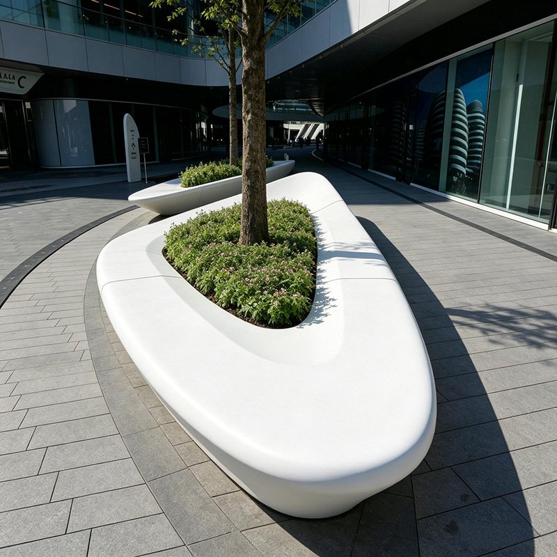 Oval Curved Precast Concrete Tree Pit Bench