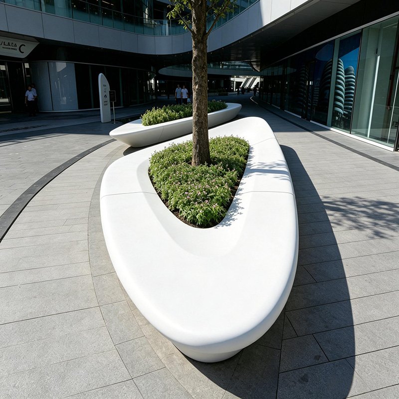 Oval Curved Precast Concrete Tree Pit Bench