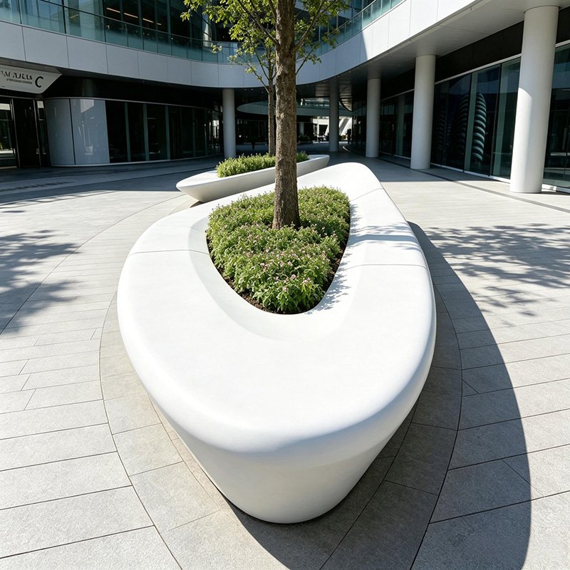 Oval Curved Precast Concrete Tree Pit Bench