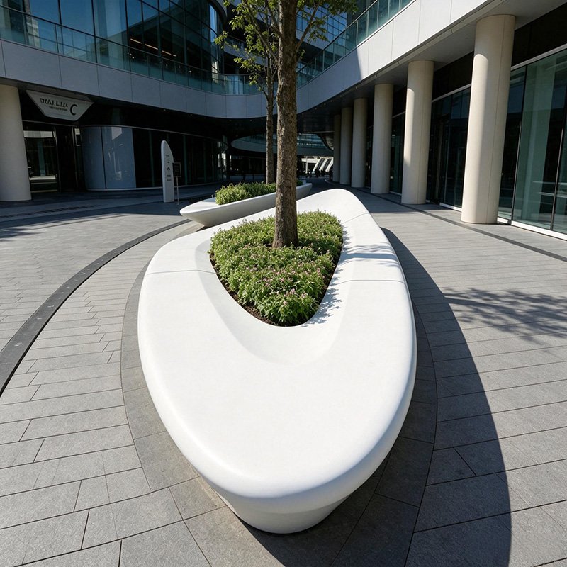 Oval Curved Precast Concrete Tree Pit Bench