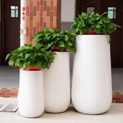 3 Fiberglass Round Planter Set – Outdoor Landscape Art Planters