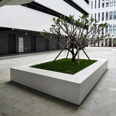 Square Precast Concrete Tree Pit Planter Bench