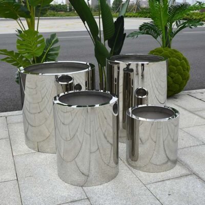 1 Cylindrical Mirror-Polished Stainless Steel Landscape Planter