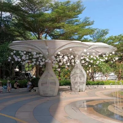 Creative Artistic Pavilion Featuring a Stainless Steel Openwork Pergola Structure