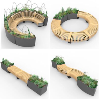 Metal and Plywood Bench – Artistic Mall Seating