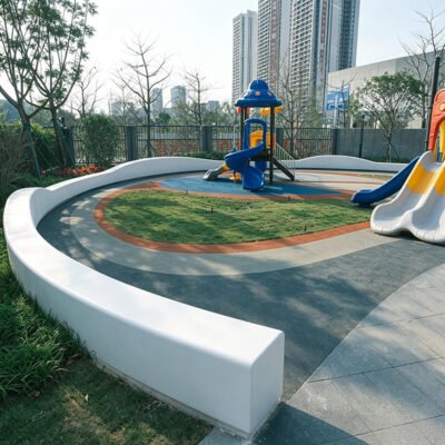 Wavy Curved Precast Concrete Outdoor Bench