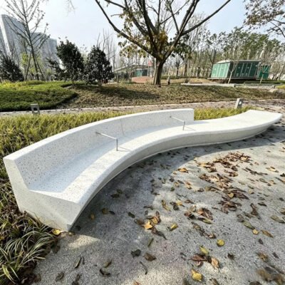1 Curved Terrazzo Bench With Stainless Steel Armrest, Backrest Landscape Seat