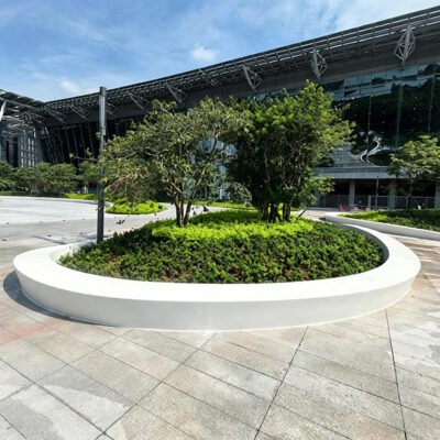 Large Curved Precast Concrete Tree Pit Planter Bench