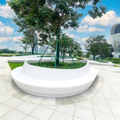 3 Organic Curved Precast Concrete Tree Planter Bench