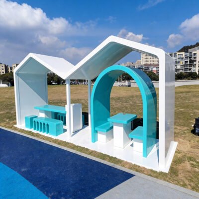 Cartoon House Fiberglass Playground Shelter With Table Bench