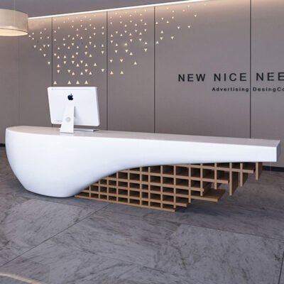 时尚前台主图 Stylish, avant-garde, custom-shaped fiberglass reception and bar counter