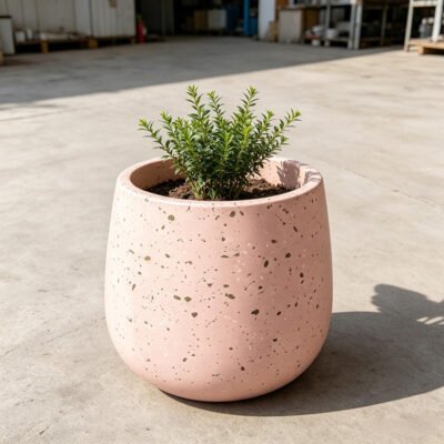 2 Pink Bulbous Terrazzo Concrete Outdoor Planter Pot