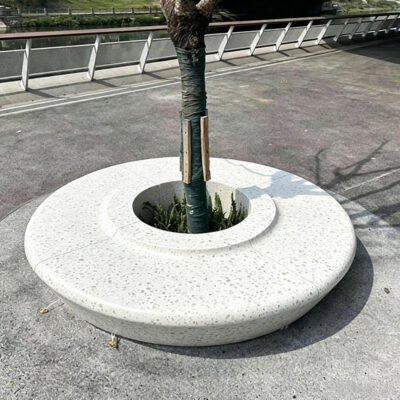 1 Round Disc Terrazzo Tree Surround Bench, Segmented Tree Pit Seat