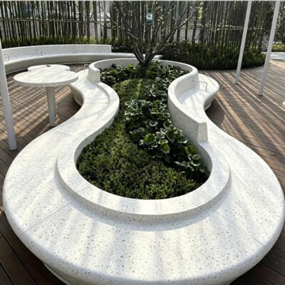 1 Curved Terrazzo Tree Bench | Organic Shape Outdoor Landscape Seating