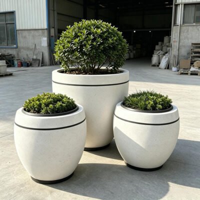 1 Barrel Shape Terrazzo Concrete Planter Pot Set