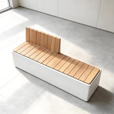 Precast Concrete Outdoor Bench With Teak Slats