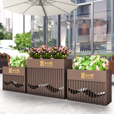 不锈钢花盆2主图 Long Rectangular Stainless Steel & Galvanized Sheet Outdoor Landscape Planter