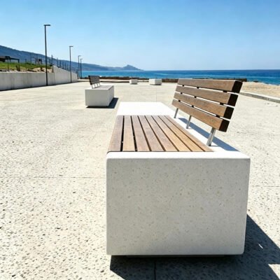 1 Terrazzo‑Wood Modular Corner Bench, Outdoor L‑Shape Seating