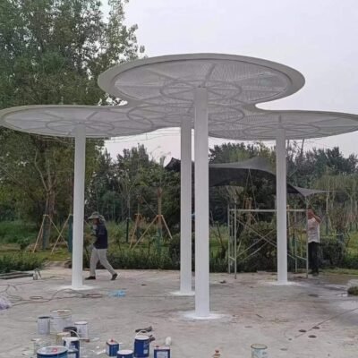 1 Creative Landscape Pavilion Featuring a Combination of Circular Stainless Steel Pergolas