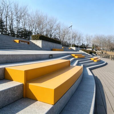 Tiered Step Precast Concrete Outdoor Bench