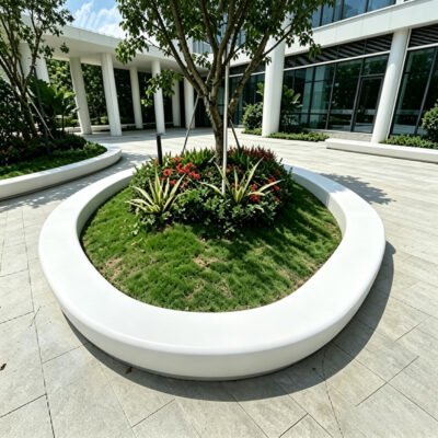 2 Round Circular Precast Concrete Tree Planter Bench