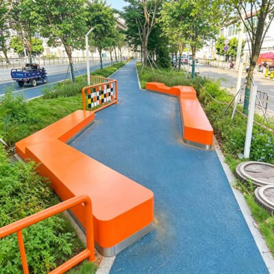Custom Bent Precast Concrete Landscape Public Seating