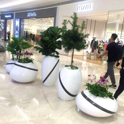 美陈花盆组合主图 Creative Fiberglass Planter Set for Shopping Mall Art Landscapes