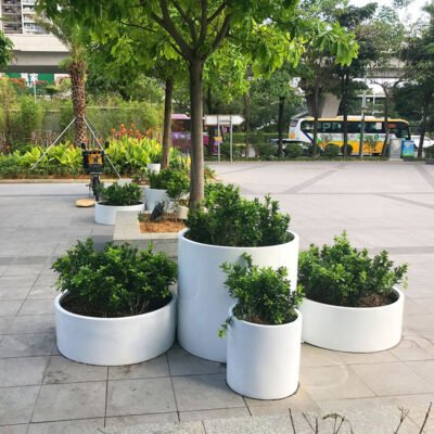 1 Fiberglass Round Planter Set for Outdoor Landscape Displays