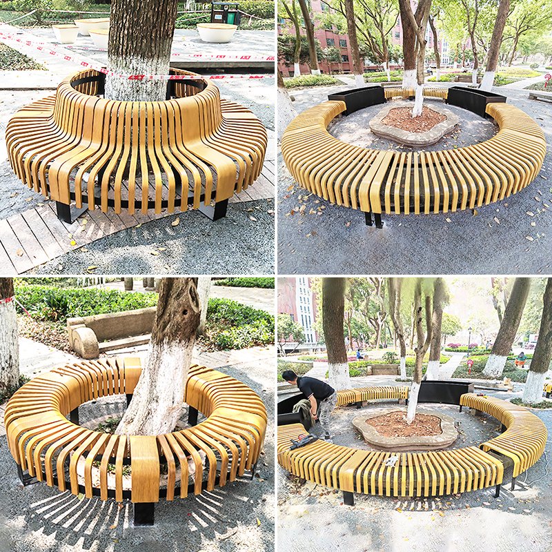 Creative Stainless Steel Outdoor Landscape Bench & Tree-Surround Seating
