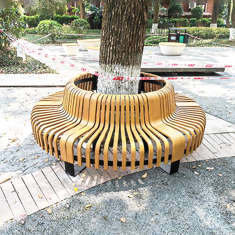 Creative Stainless Steel Outdoor Landscape Bench & Tree-Surround Seating