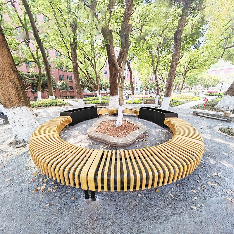 Creative Stainless Steel Outdoor Landscape Bench & Tree-Surround Seating
