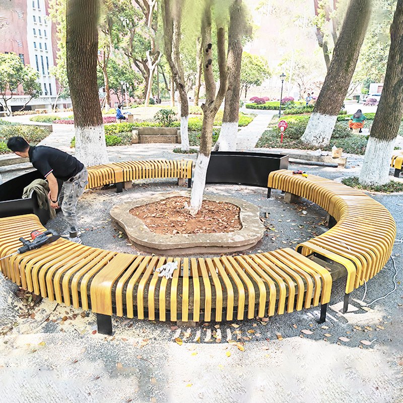 Creative Stainless Steel Outdoor Landscape Bench & Tree-Surround Seating