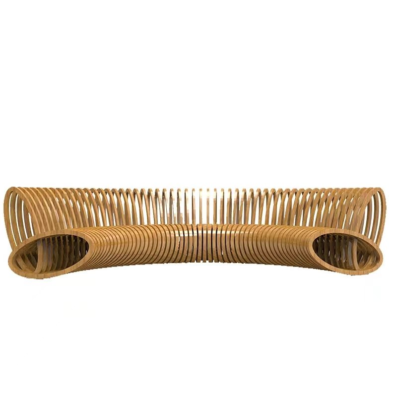 Creative Outdoor Bench with Hollow-Out Stainless Steel Backrest
