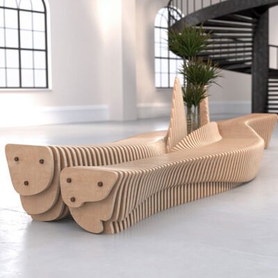 切片木椅主图 Custom-Shaped Wooden Sliced Bench – Public Art Landscape Seating