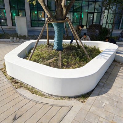 11 Precast Concrete Rounded Rectangle Integrated Planter Bench