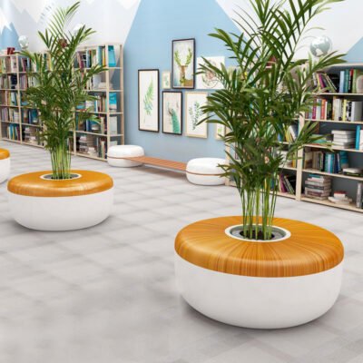 圆形座椅花盆1主图2 Circular Fiberglass Tree-Surround Bench with Faux Wood Grain Finish
