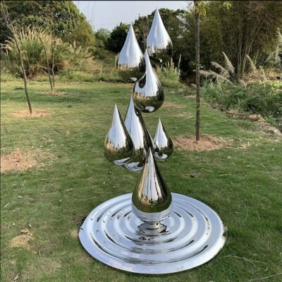 1 Creative Mirror-Finish Stainless Steel Water Drop Sculpture – Outdoor Ornament