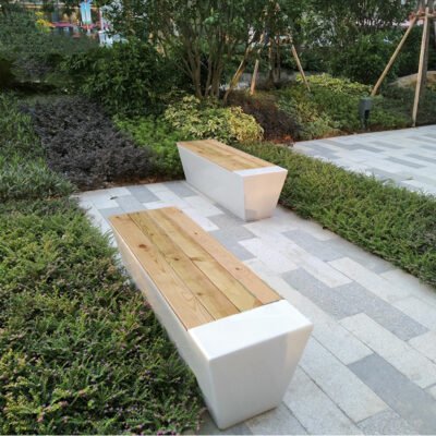 主图1 Outdoor Landscape Bench | Fiberglass Base & Anti-Corrosive Wood Seat