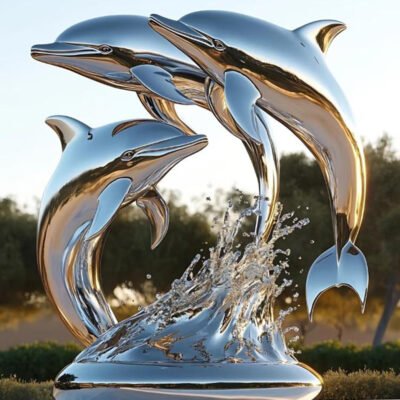1 Stainless Steel Mirror Polished Dolphin Animal Sculpture
