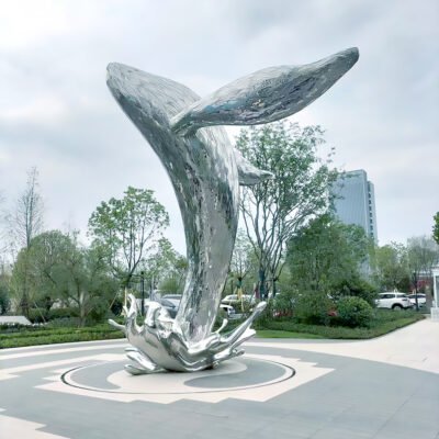 1 Large Stainless Steel Whale Sculpture Outdoor Ornament