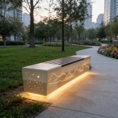 16 GRC translucent concrete bench UHPC linear landscape seating