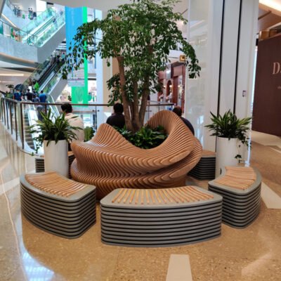04 Wooden-slice bar stool Artistic seating for shopping malls