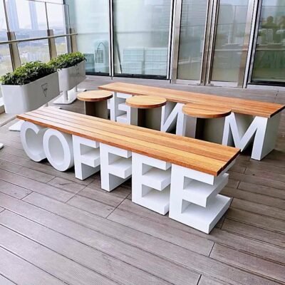 4 Creative Landscape Seating | Letter‑Shaped Stools with Stainless Steel & Wood Top