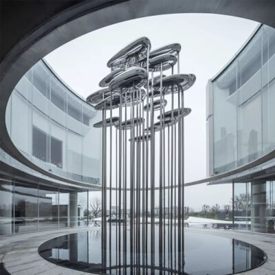 1 Mirror Stainless Steel Cloud Sculpture for Landscape