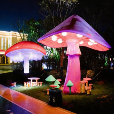 1 Illuminated Fiberglass Mushroom Sculpture