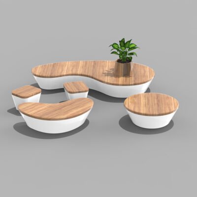 座椅 Fiberglass Seating & Coffee Table Set with Artistic Faux Wood Grain Finish