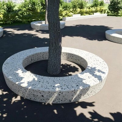 1 Modular Circular Terrazzo Tree Pit Bench for Park & Municipal Plaza