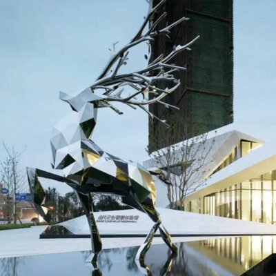 不锈钢鹿雕塑主图2 Mirror Stainless Steel Deer Sculpture for Outdoor Landscape