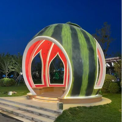 1 Creative Fiberglass Watermelon-Shaped Pavilion Sculpture Ornament