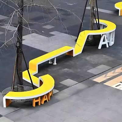11 Custom-shaped outdoor landscape seating made of stainless steel and galvanized sheet metal